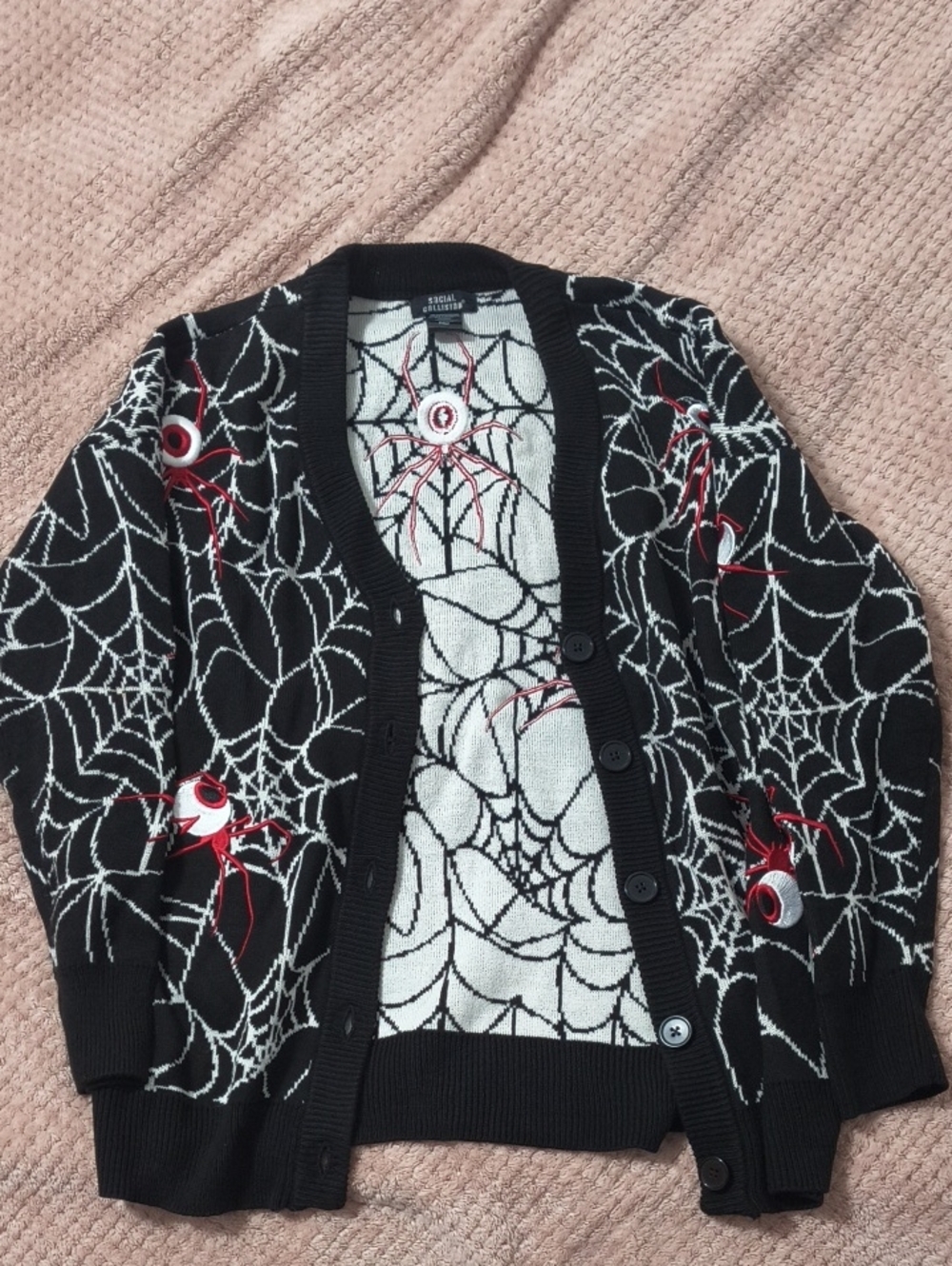 Spider Web Eyeball Knit Cardigan - Black